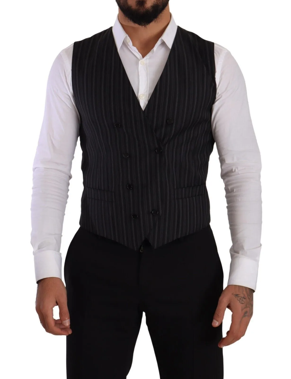 Elegant Striped Double-Breasted Dress Vest sold by Louxly