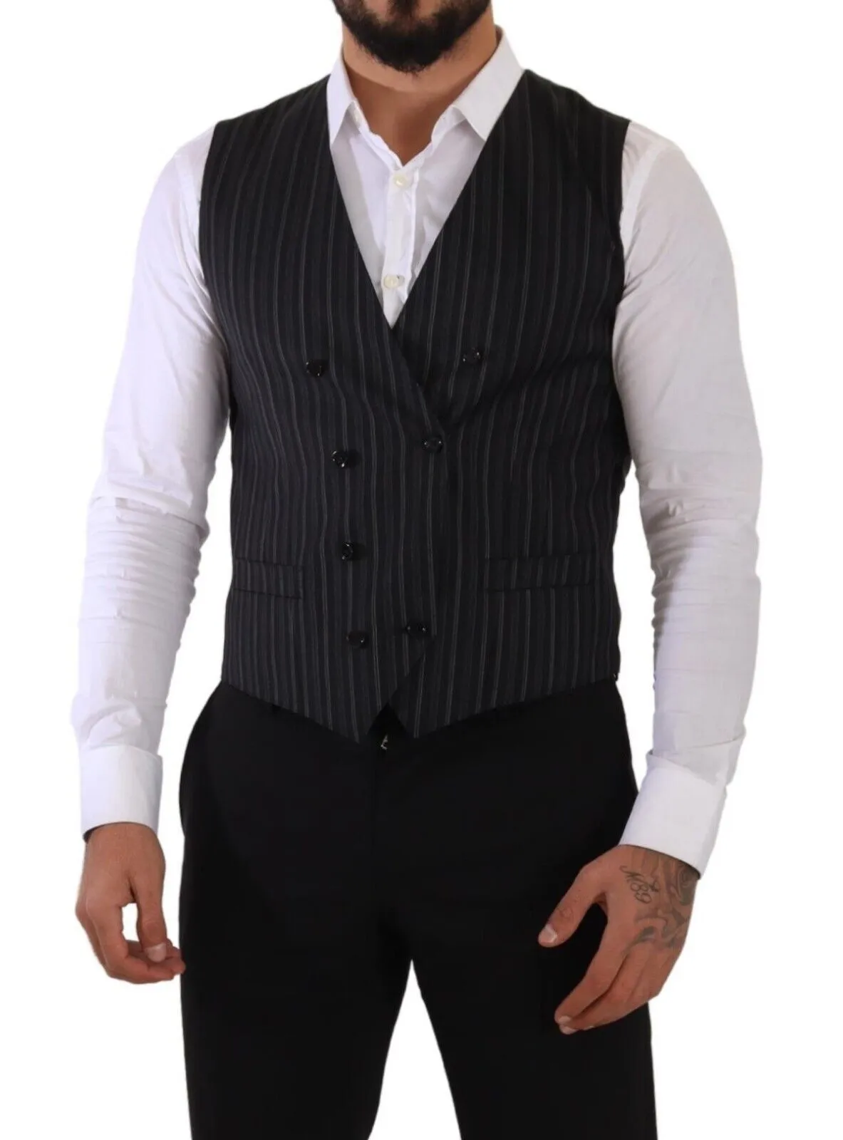 Elegant Striped Double-Breasted Dress Vest sold by Louxly product image thumbnail 5