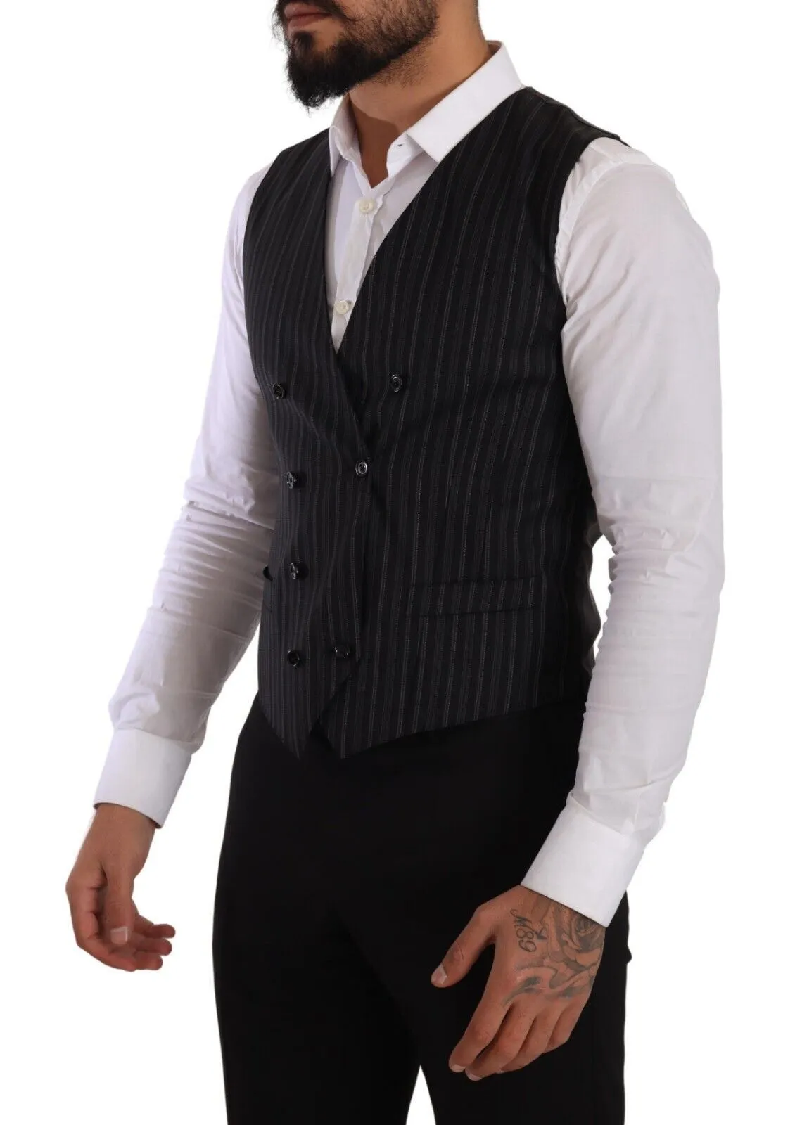 Elegant Striped Double-Breasted Dress Vest sold by Louxly product image thumbnail 2