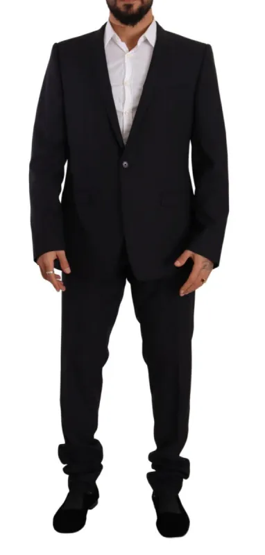 Elegant Navy Slim Fit Wool Silk Two-Piece Suit sold by Louxly