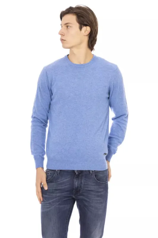 Light Blue Wool Men Sweater sold by Louxly