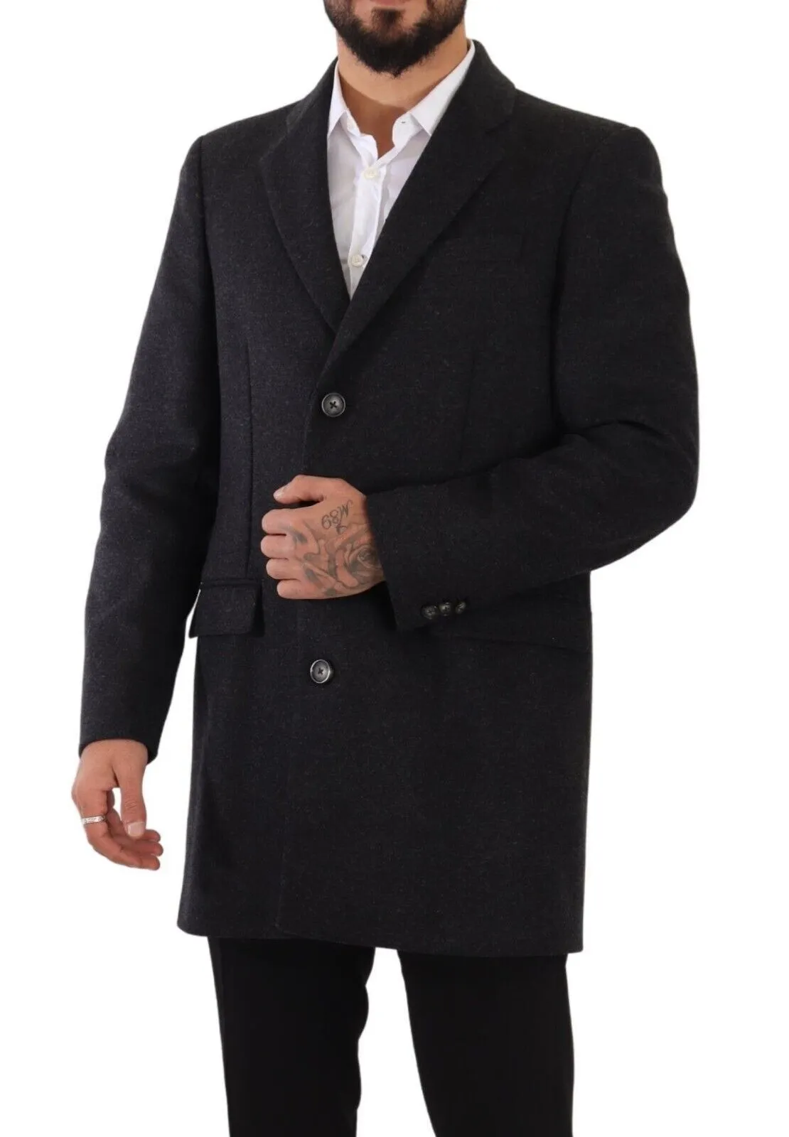 Elegant Dark Grey Woolen Overcoat sold by Louxly product image thumbnail 5