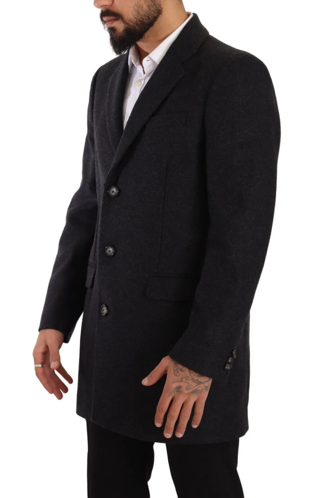 Elegant Dark Grey Woolen Overcoat sold by Louxly product image thumbnail 2