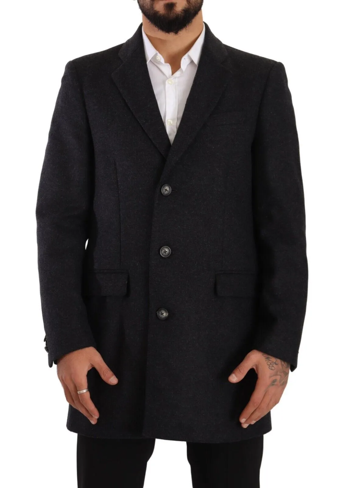 Elegant Dark Grey Woolen Overcoat sold by Louxly