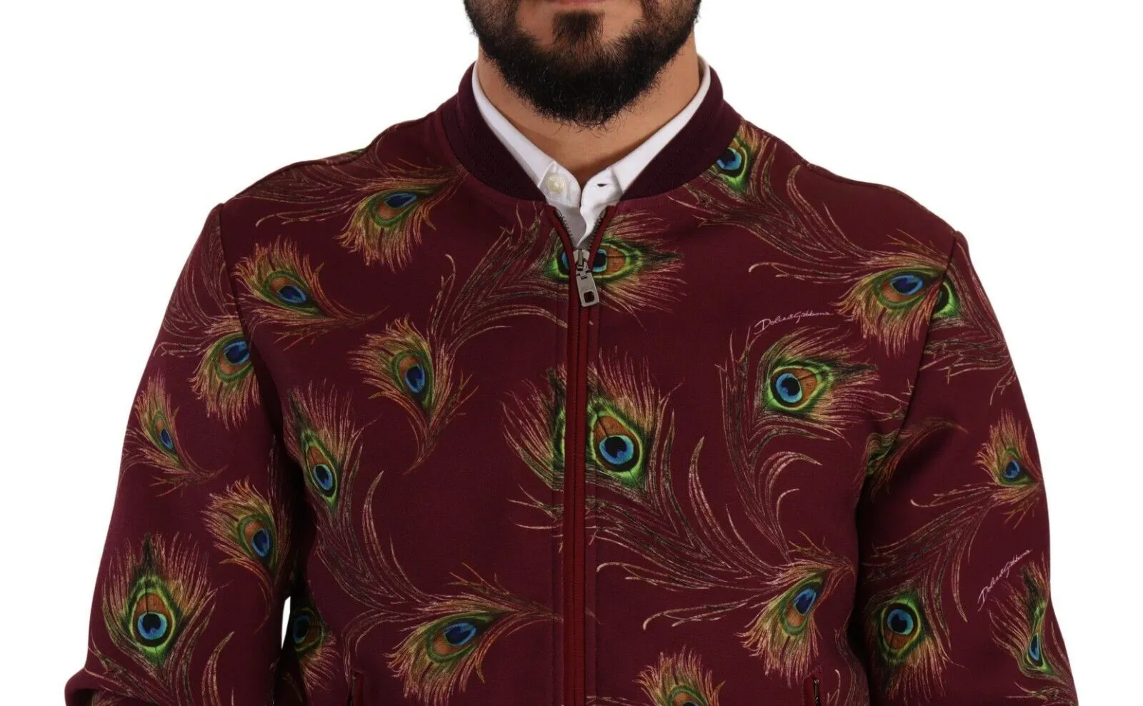 Radiant Red Peacock Print Bomber Jacket sold by Louxly product image thumbnail 3