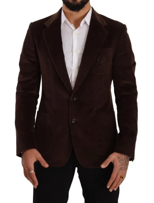 Elegant Brown Corduroy Slim Fit Blazer sold by Louxly