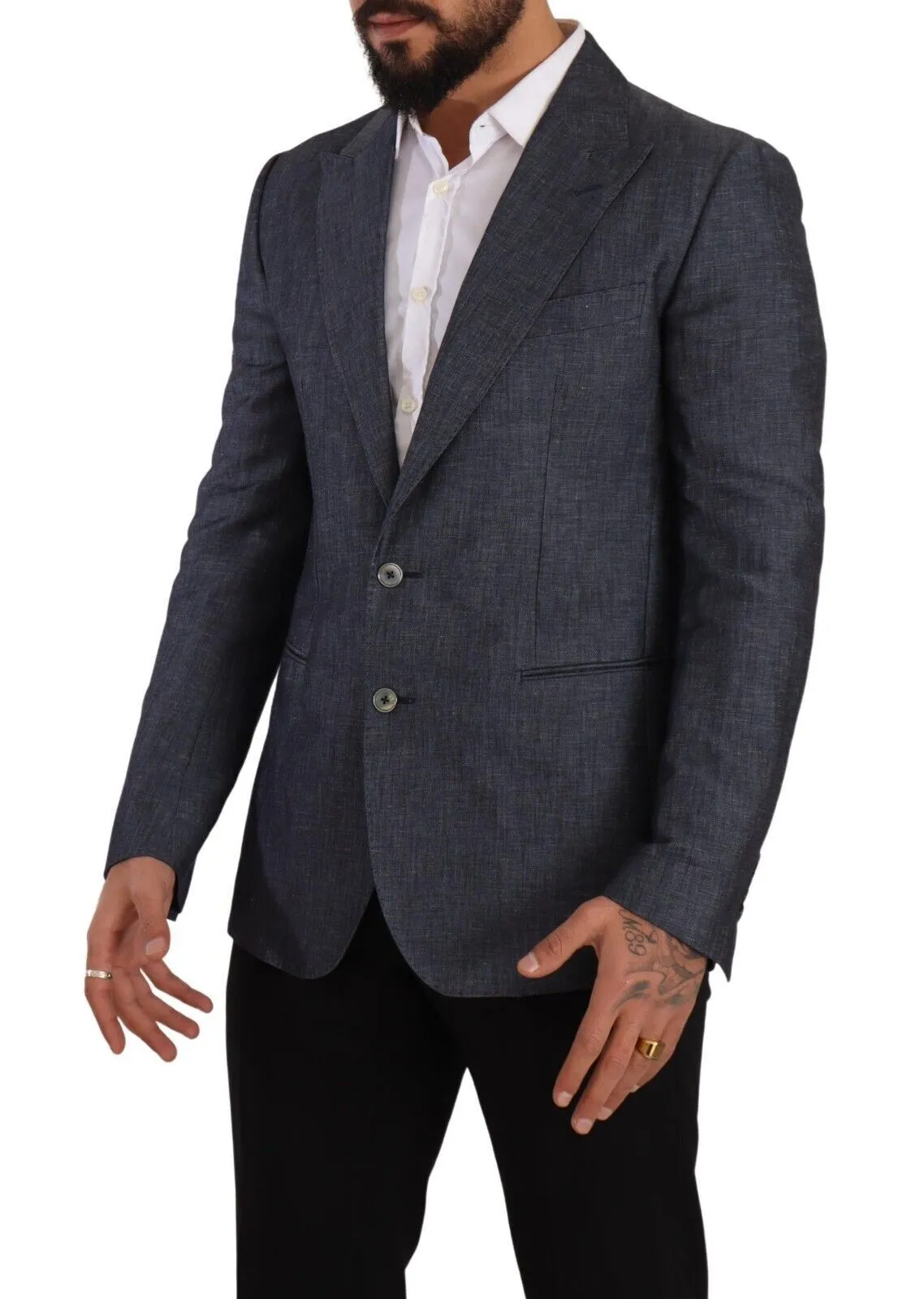 Elegant Slim Fit Two-Button Blue Blazer sold by Louxly product image thumbnail 2