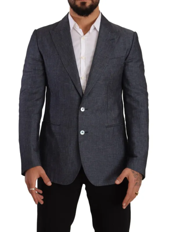 Elegant Slim Fit Two-Button Blue Blazer sold by Louxly