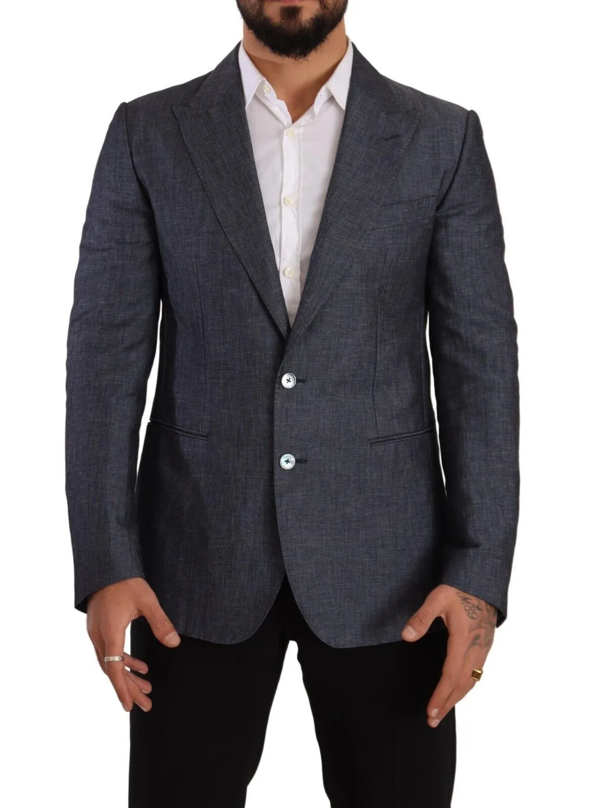 Elegant Slim Fit Two-Button Blue Blazer sold by Louxly