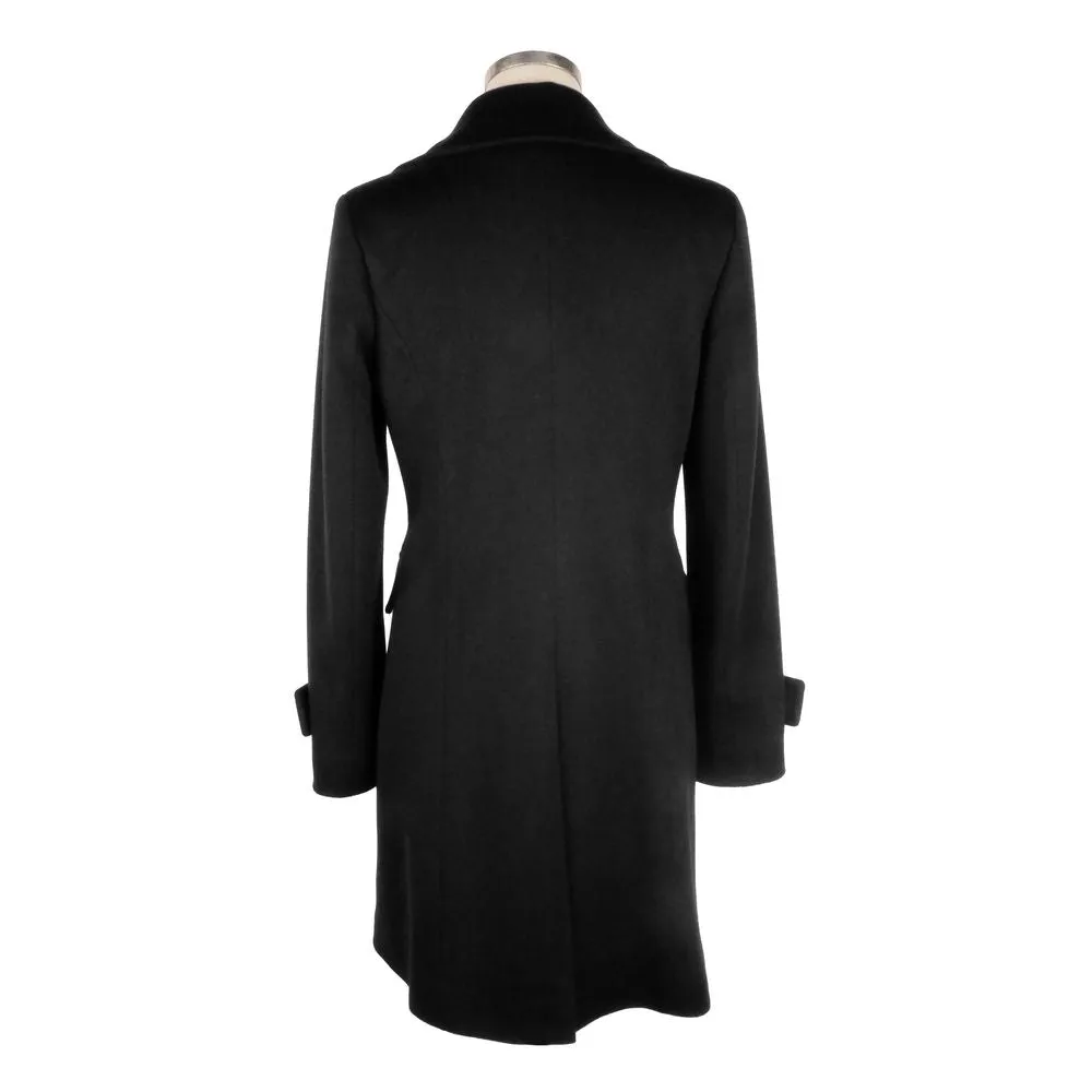 Elegant Black Woolen Coat with Gold Buttons sold by Louxly product image thumbnail 2