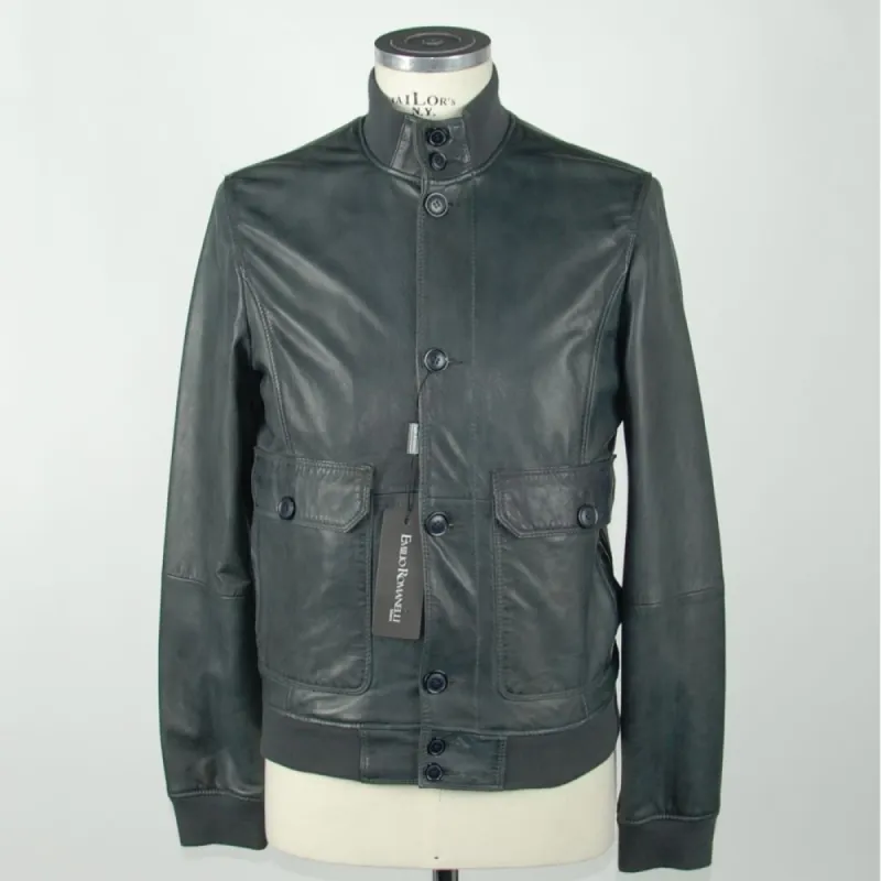 Elegant Blue Leather Jacket for Men sold by Louxly
