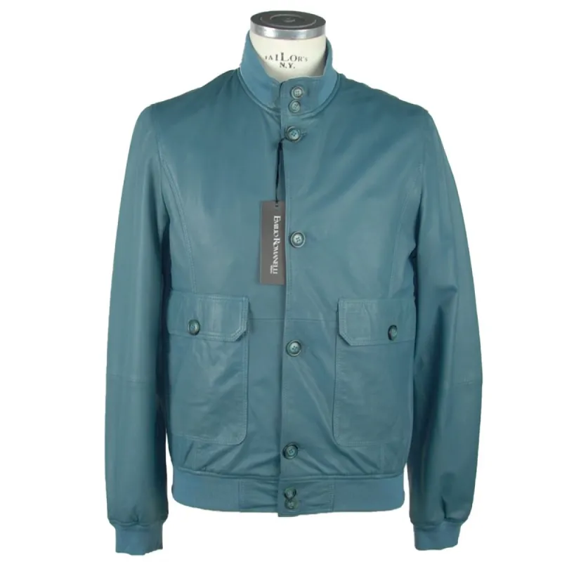 Elegant Petrol Blue Leather Jacket sold by Louxly