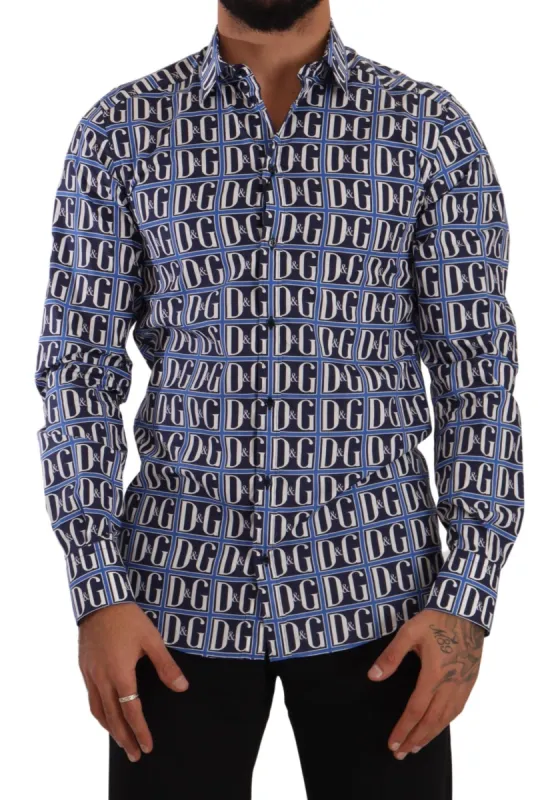 Slim Fit Blue Logo Cotton Shirt sold by Louxly