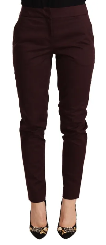 Maroon Slim Fit Skinny Pants with Zipper Detail sold by Louxly