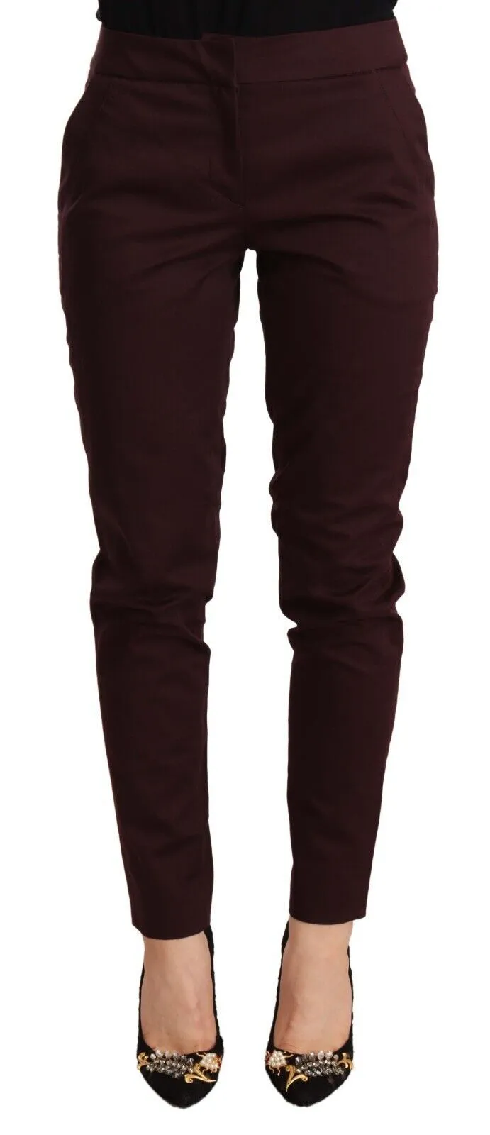Maroon Slim Fit Skinny Pants with Zipper Detail sold by Louxly