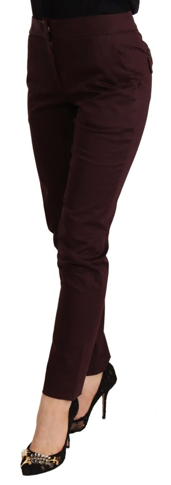 Maroon Slim Fit Skinny Pants with Zipper Detail sold by Louxly product image thumbnail 2