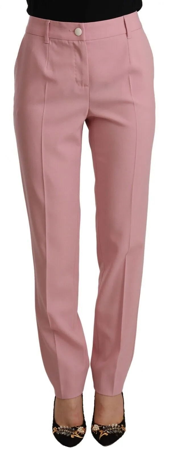 Elegant Pink High-Waisted Trousers sold by Louxly