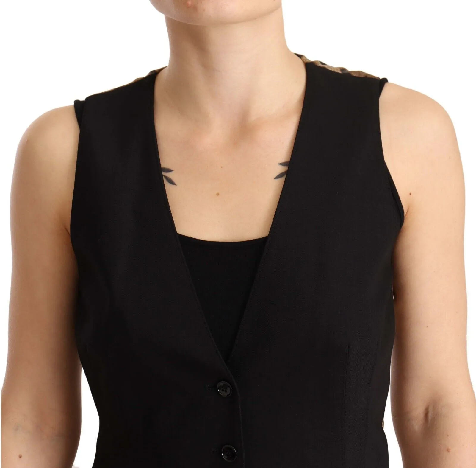 Elegant Black Wool Blend Waistcoat sold by Louxly product image thumbnail 4