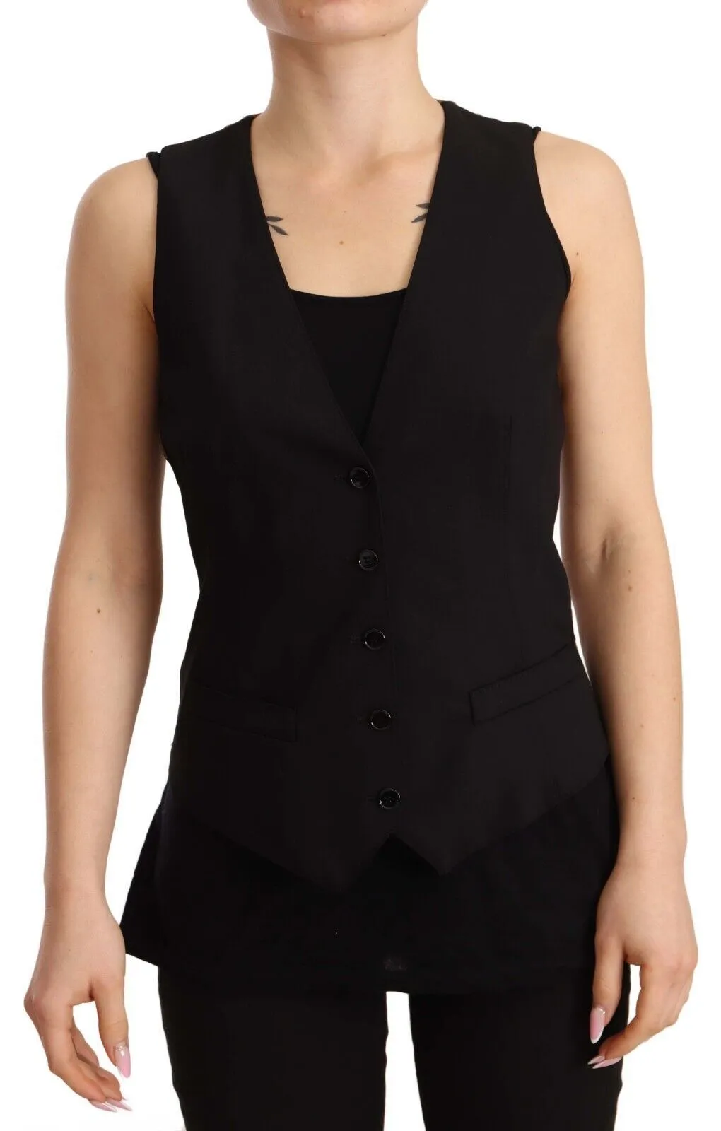 Elegant Black Wool Blend Waistcoat sold by Louxly