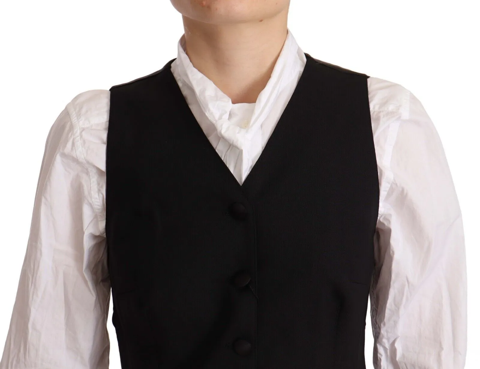 Elegant Black Wool Blend Waistcoat sold by Louxly product image thumbnail 4
