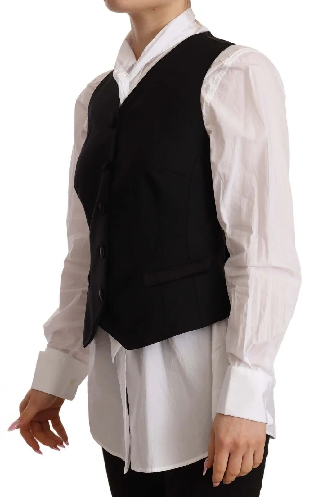 Elegant Black Wool Blend Waistcoat sold by Louxly product image thumbnail 2