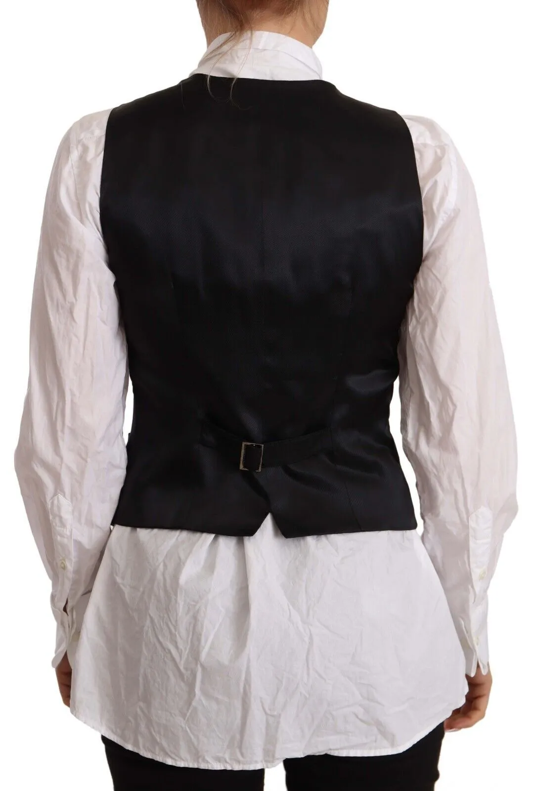 Elegant Black Wool Blend Waistcoat sold by Louxly product image thumbnail 3