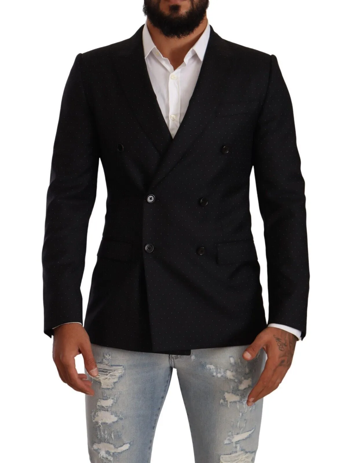 Elegant Black Dotted Formal Blazer sold by Louxly