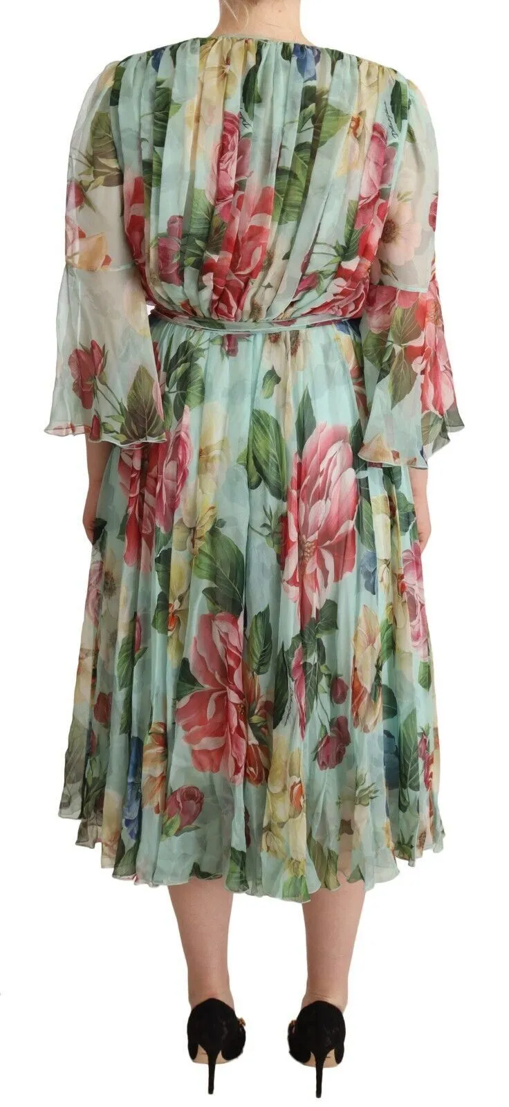 Elegant Floral Green Midi Silk Dress sold by Louxly product image thumbnail 4