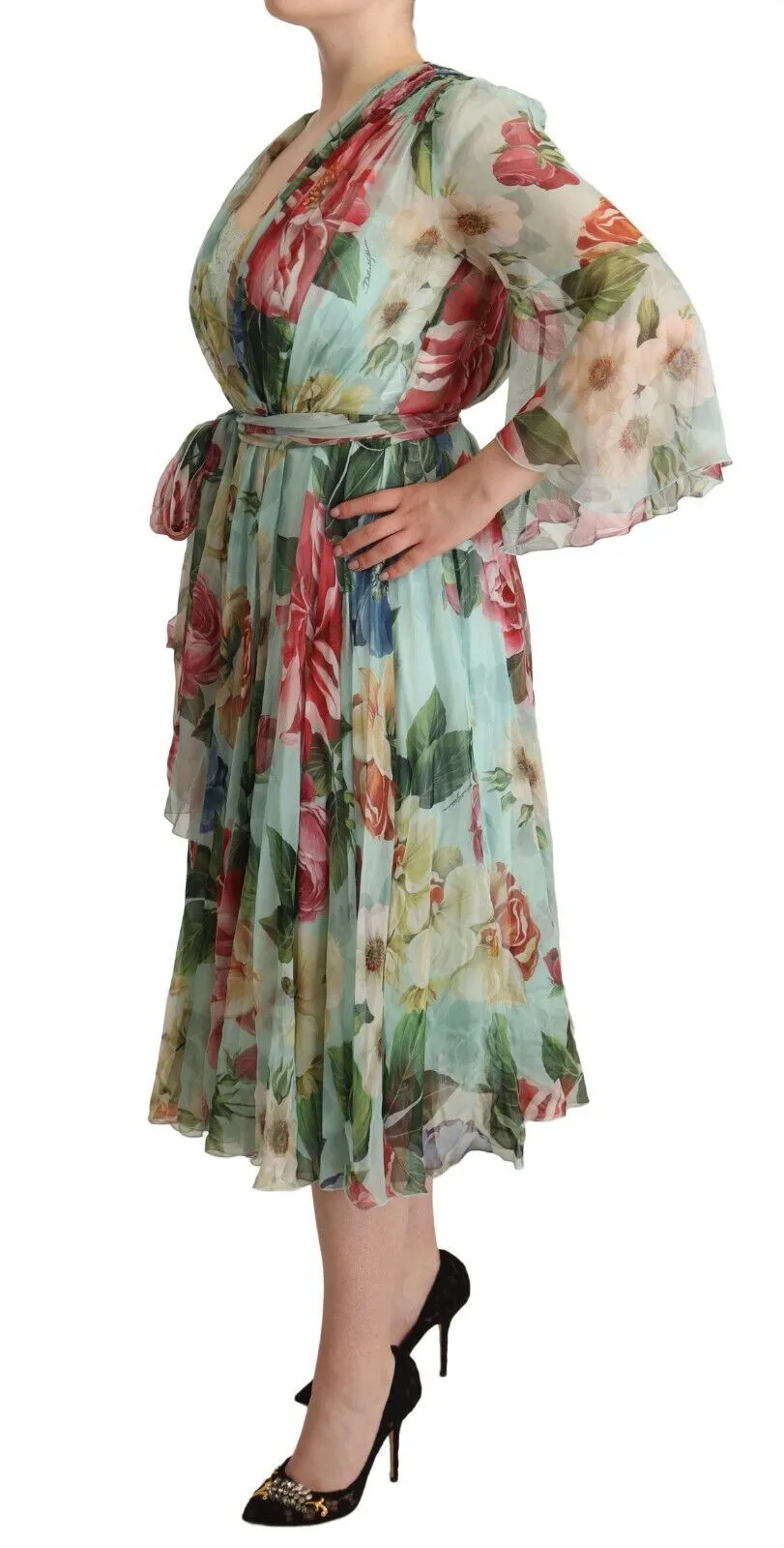 Elegant Floral Green Midi Silk Dress sold by Louxly product image thumbnail 2