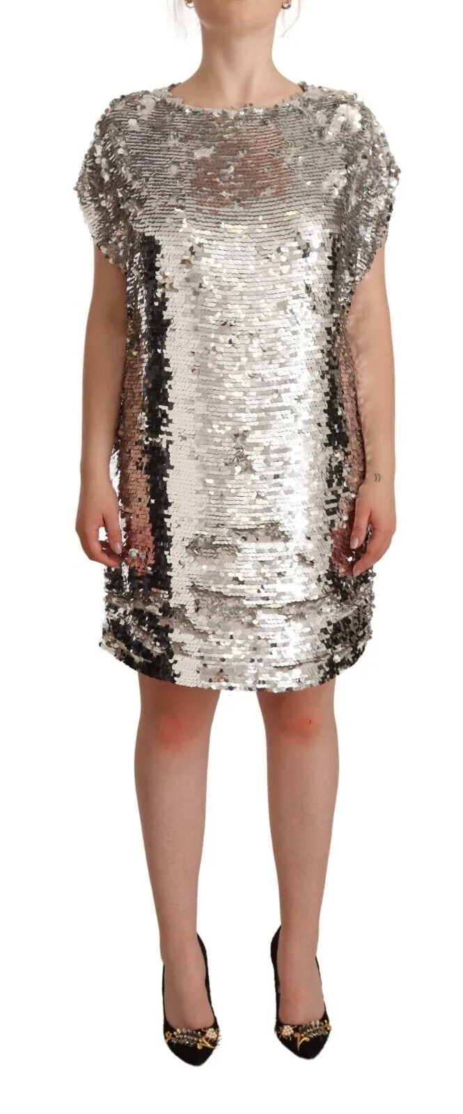 Elegant Sequined Boat Neck Mini Dress sold by Louxly