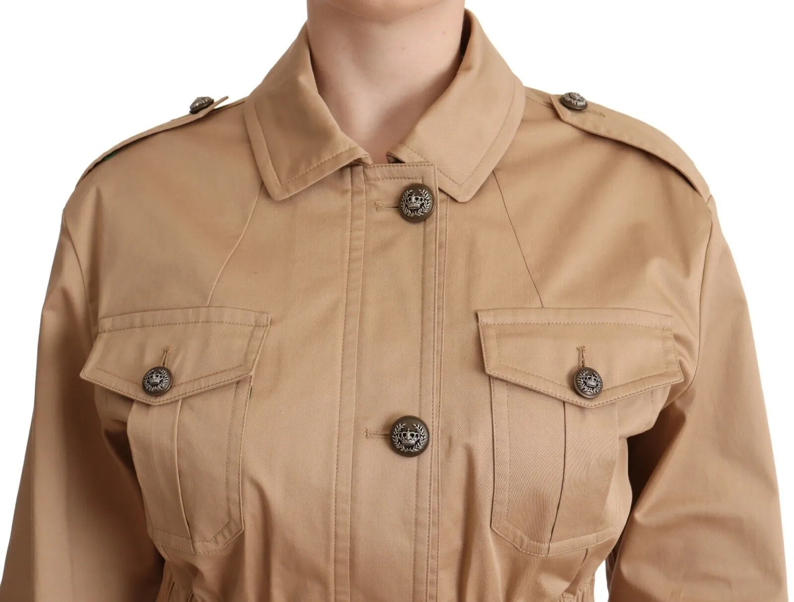 Chic Beige Button Down Coat with Embellishments sold by Louxly product image thumbnail 3