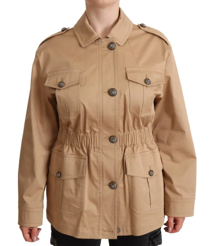 Chic Beige Button Down Coat with Embellishments sold by Louxly