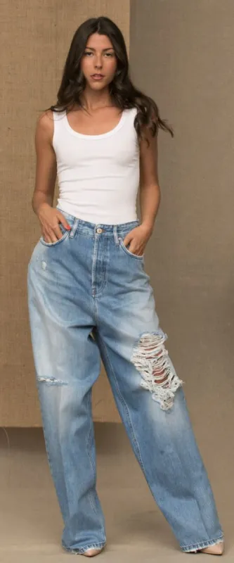 Elegant Blue Denim with Chic Logo Detail sold by Louxly