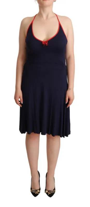 Navy Blue Cotton Midi Halter Dress sold by Louxly