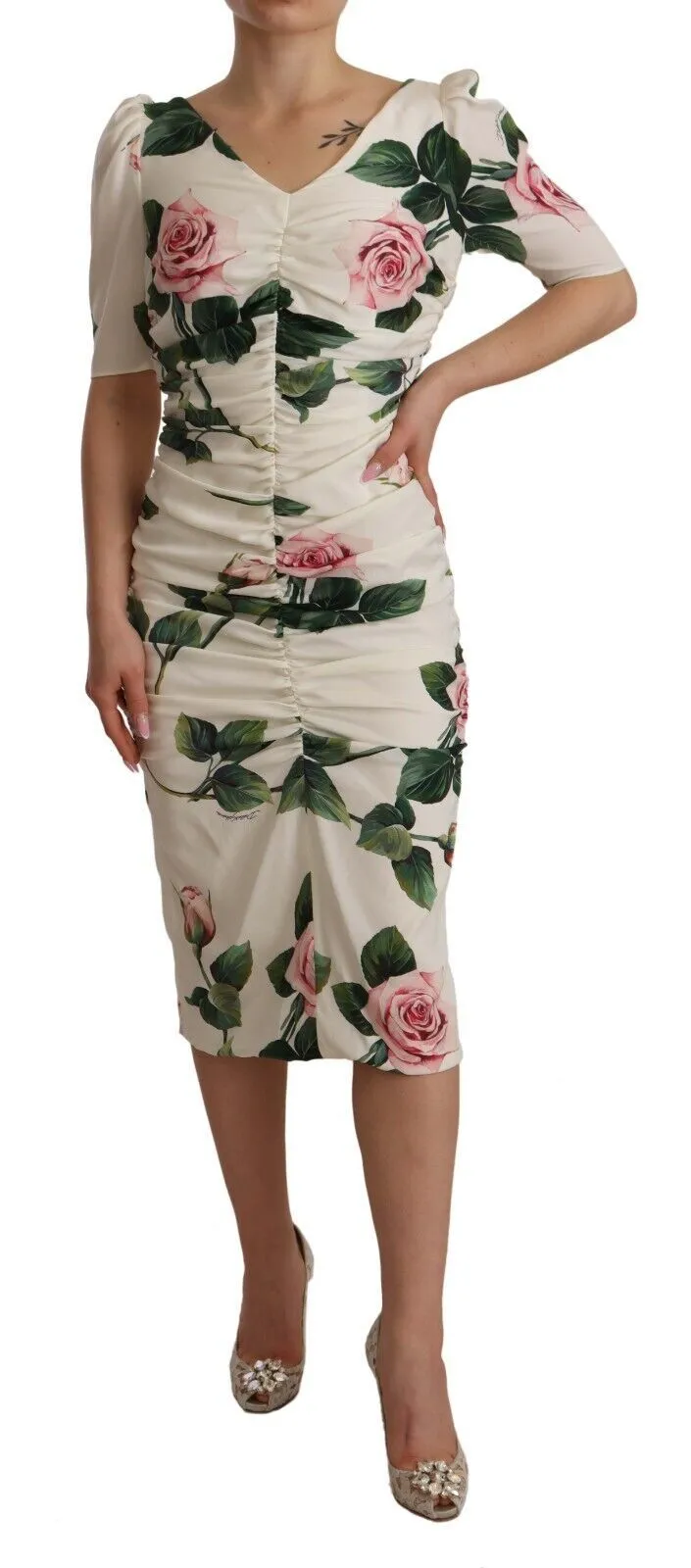 Elegant White Floral Sheath Dress sold by Louxly product image thumbnail 3