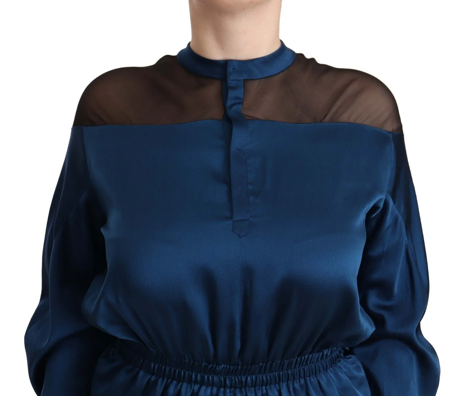 Elegant Crew Neck Silk Blouse in Blue sold by Louxly product image thumbnail 4
