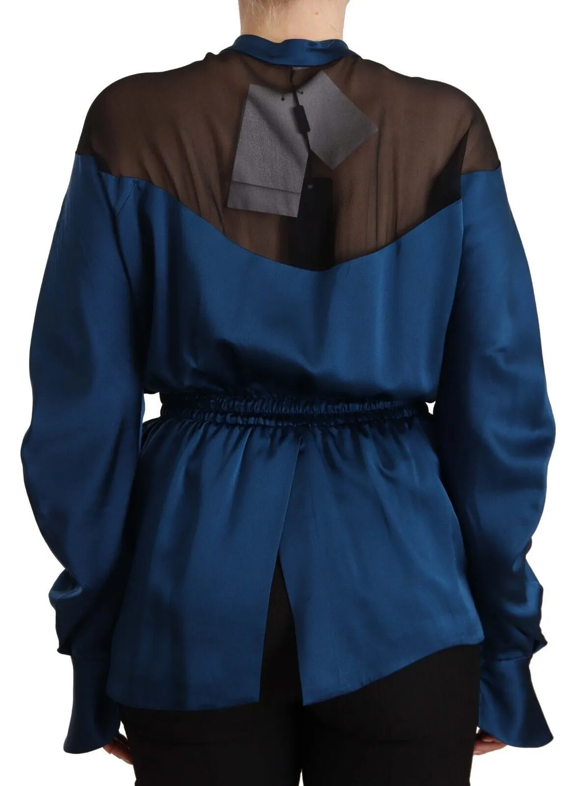 Elegant Crew Neck Silk Blouse in Blue sold by Louxly product image thumbnail 3
