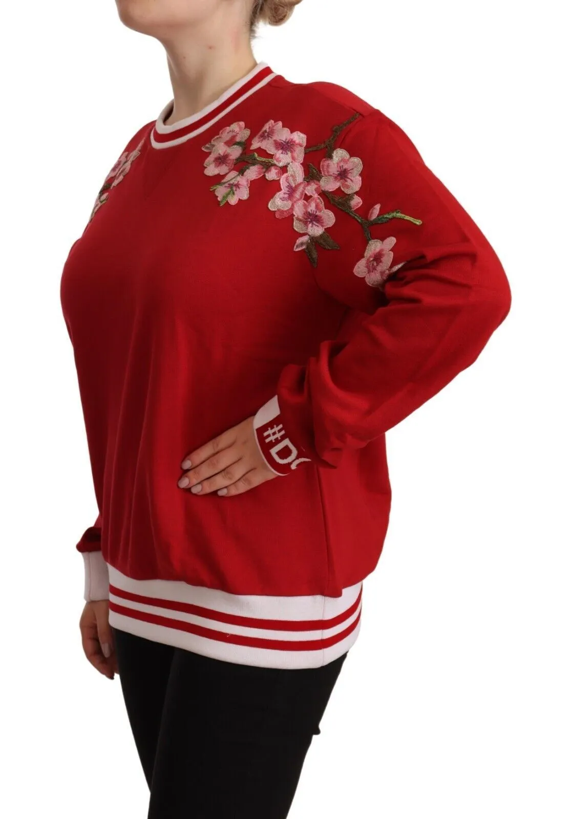 Elegant Red Crewneck Pullover with Floral Motif sold by Louxly product image thumbnail 2