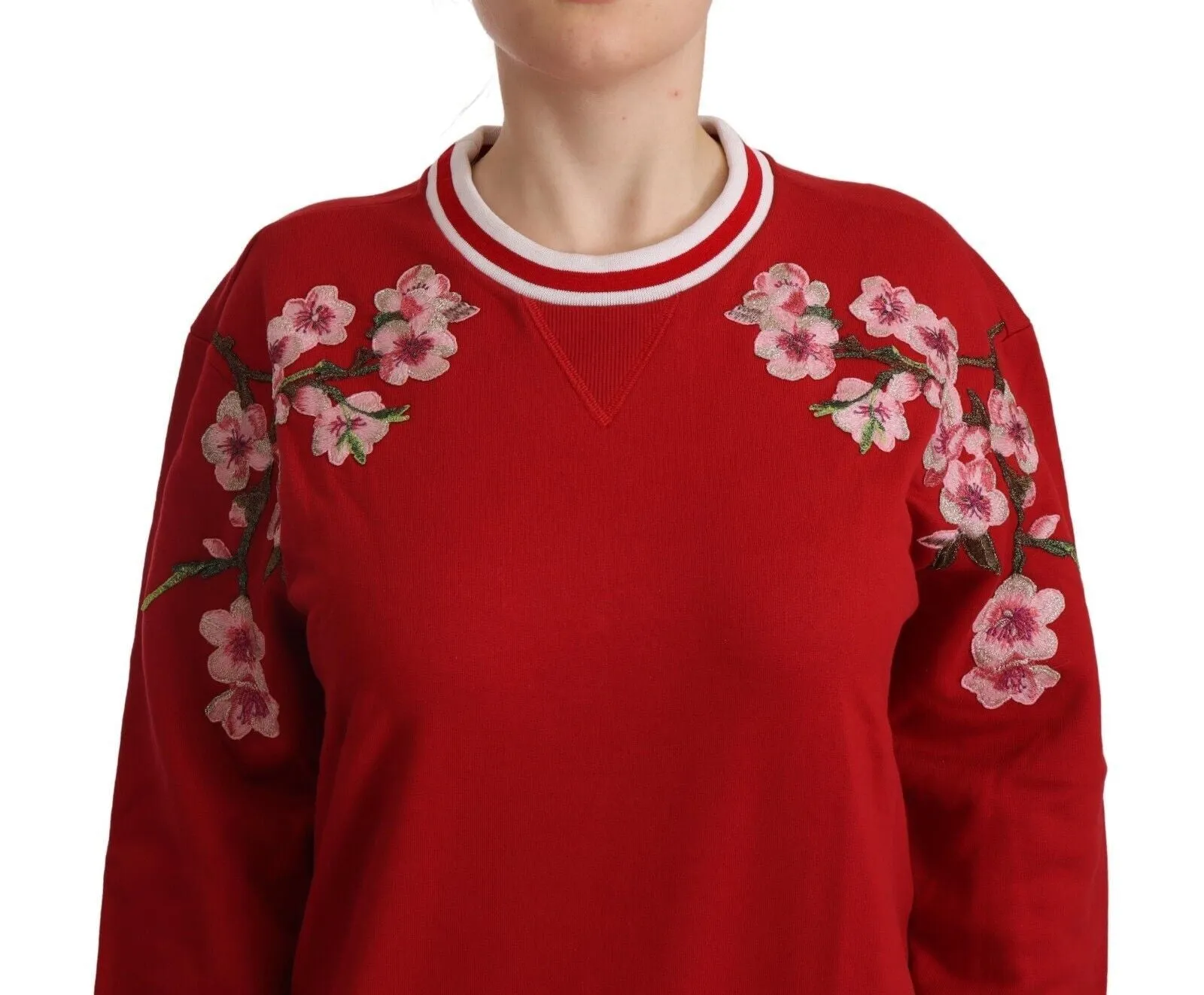 Elegant Red Crewneck Pullover with Floral Motif sold by Louxly product image thumbnail 4