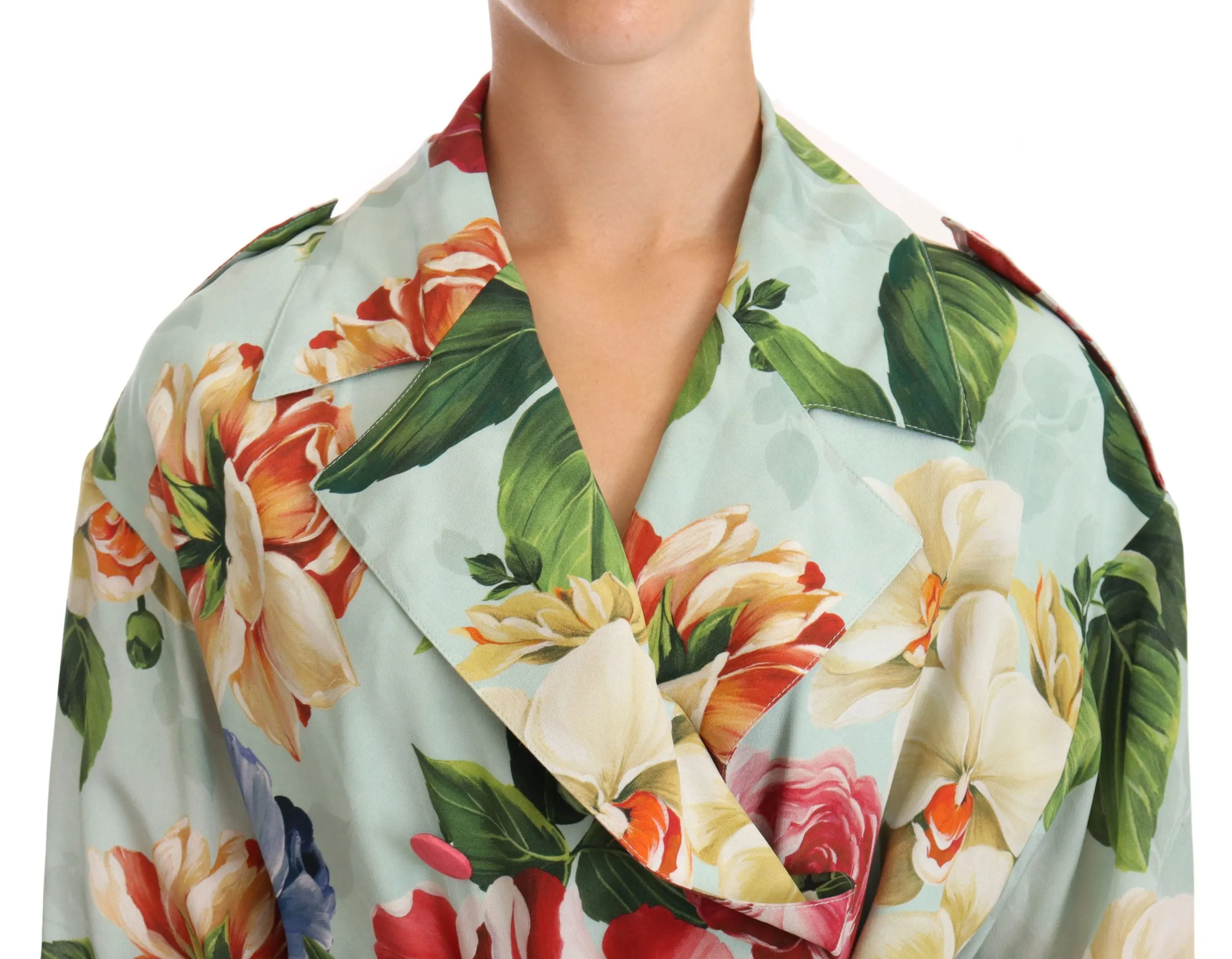Elegant Floral Silk Trench Coat sold by Louxly product image thumbnail 4