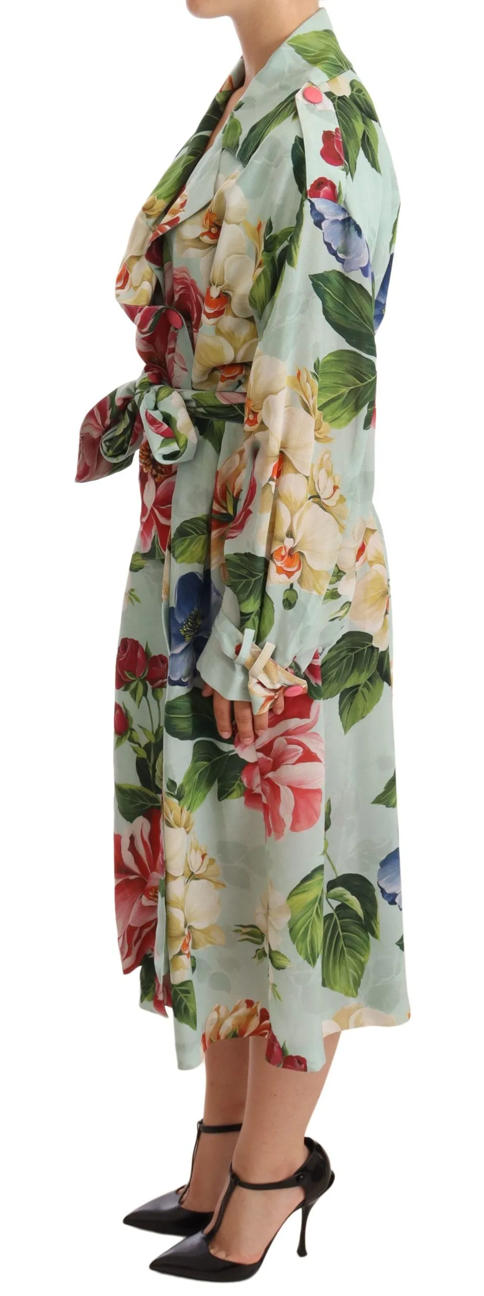 Elegant Floral Silk Trench Coat sold by Louxly product image thumbnail 2