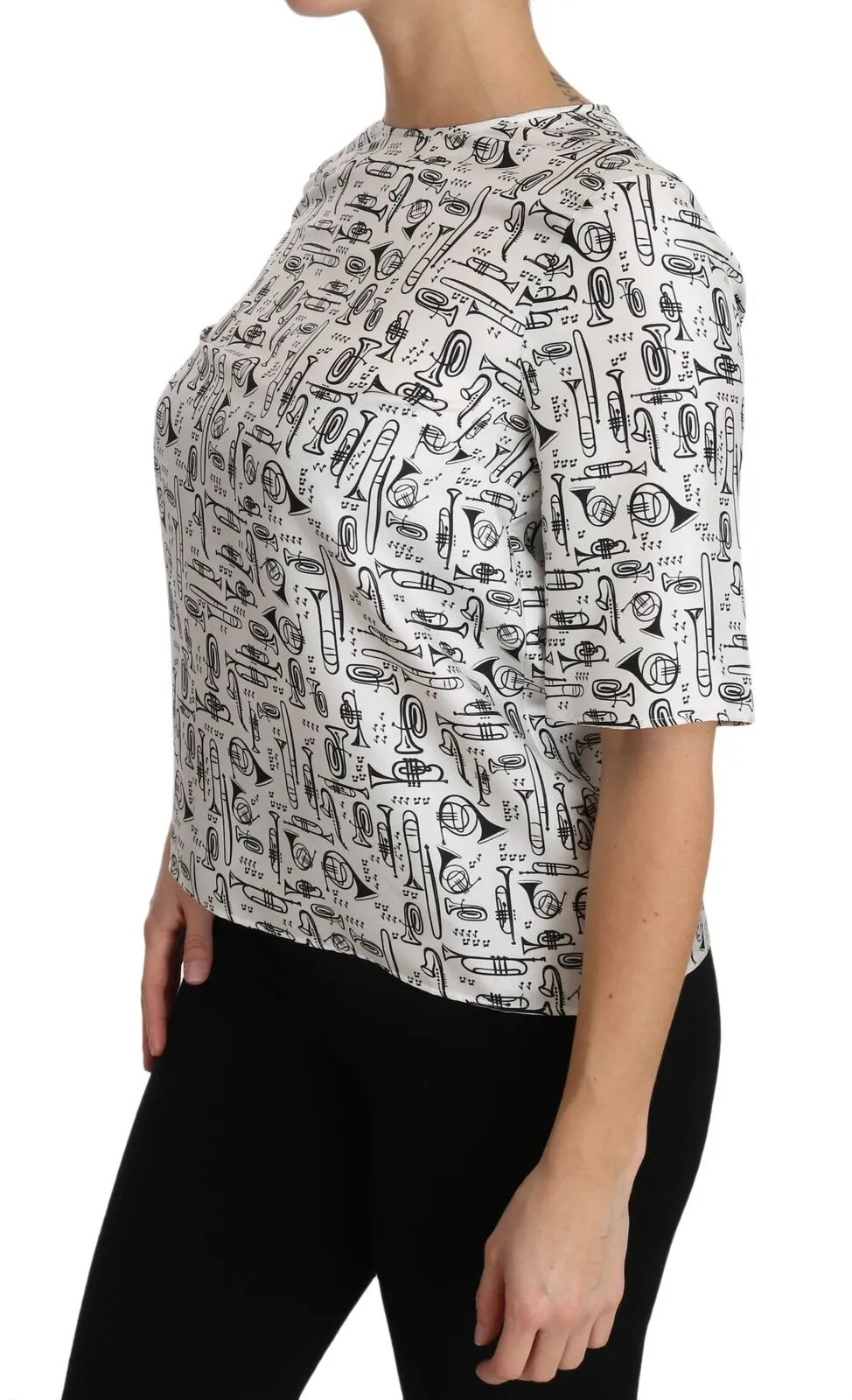 Elegant Trumpet Print Silk Blouse Top sold by Louxly product image thumbnail 4