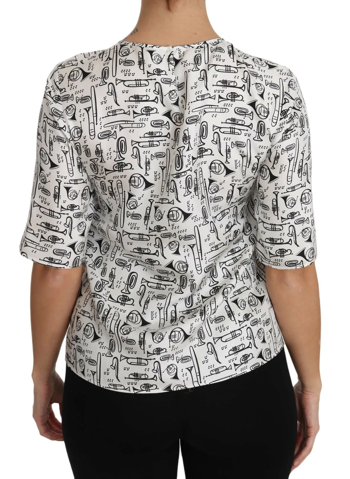 Elegant Trumpet Print Silk Blouse Top sold by Louxly product image thumbnail 5