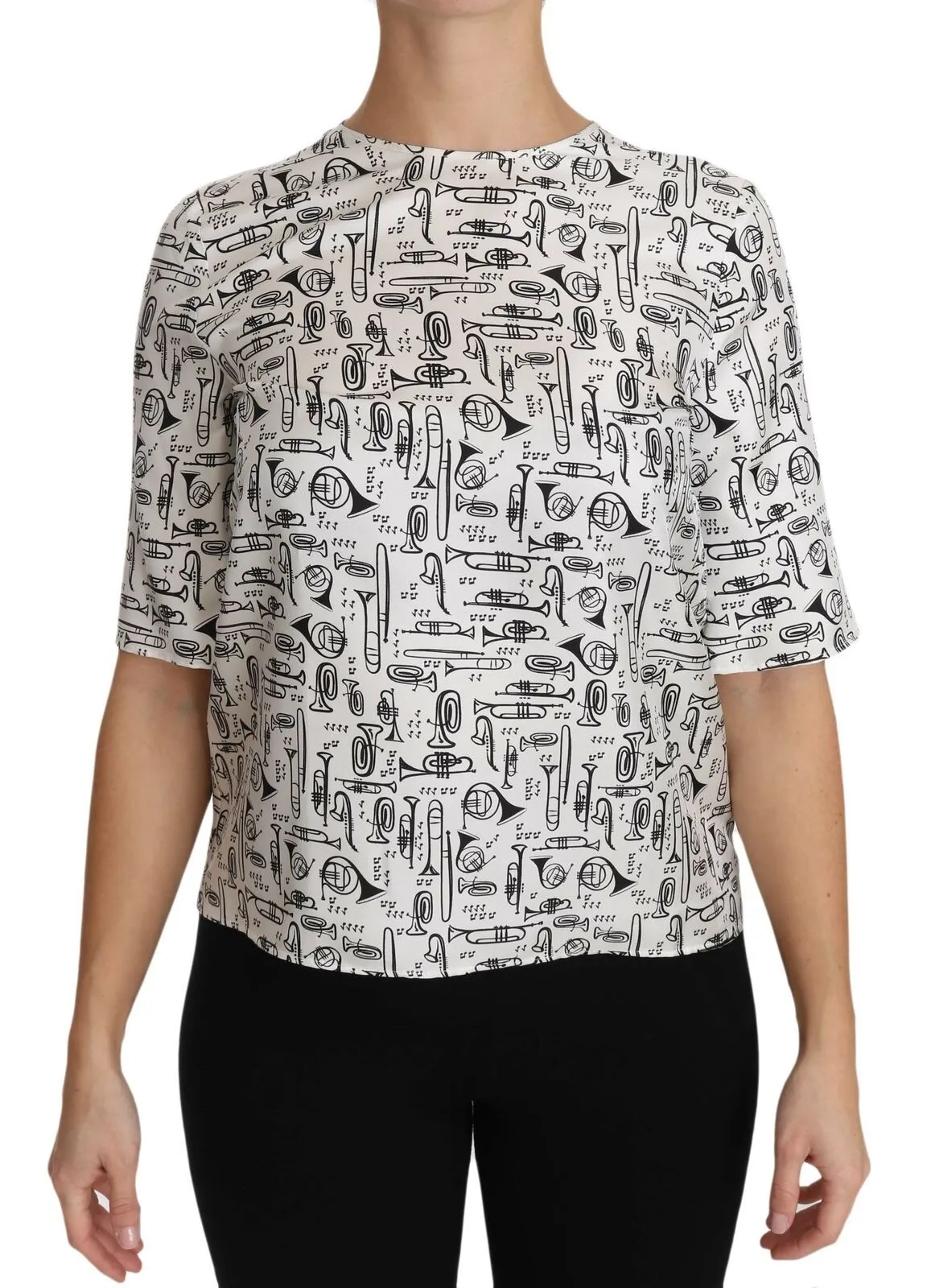 Elegant Trumpet Print Silk Blouse Top sold by Louxly product image thumbnail 2