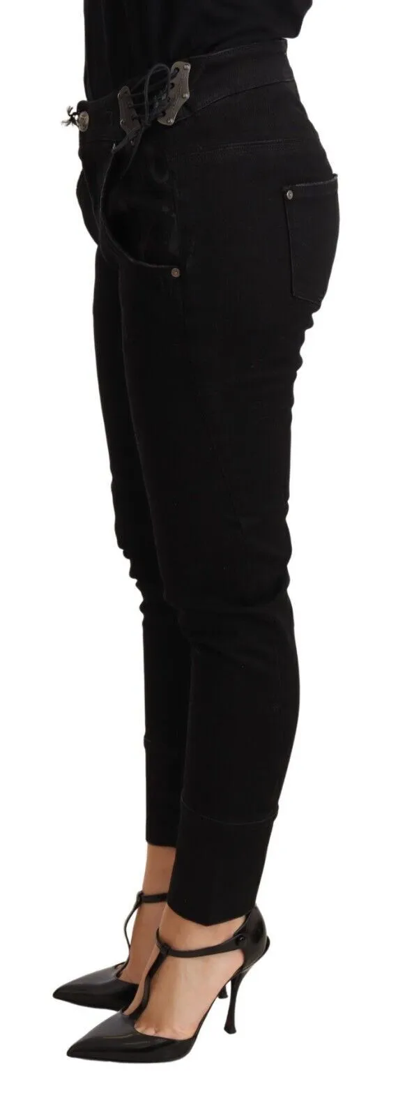 Chic Low Waist Skinny Black Cotton Trousers sold by Louxly product image thumbnail 2