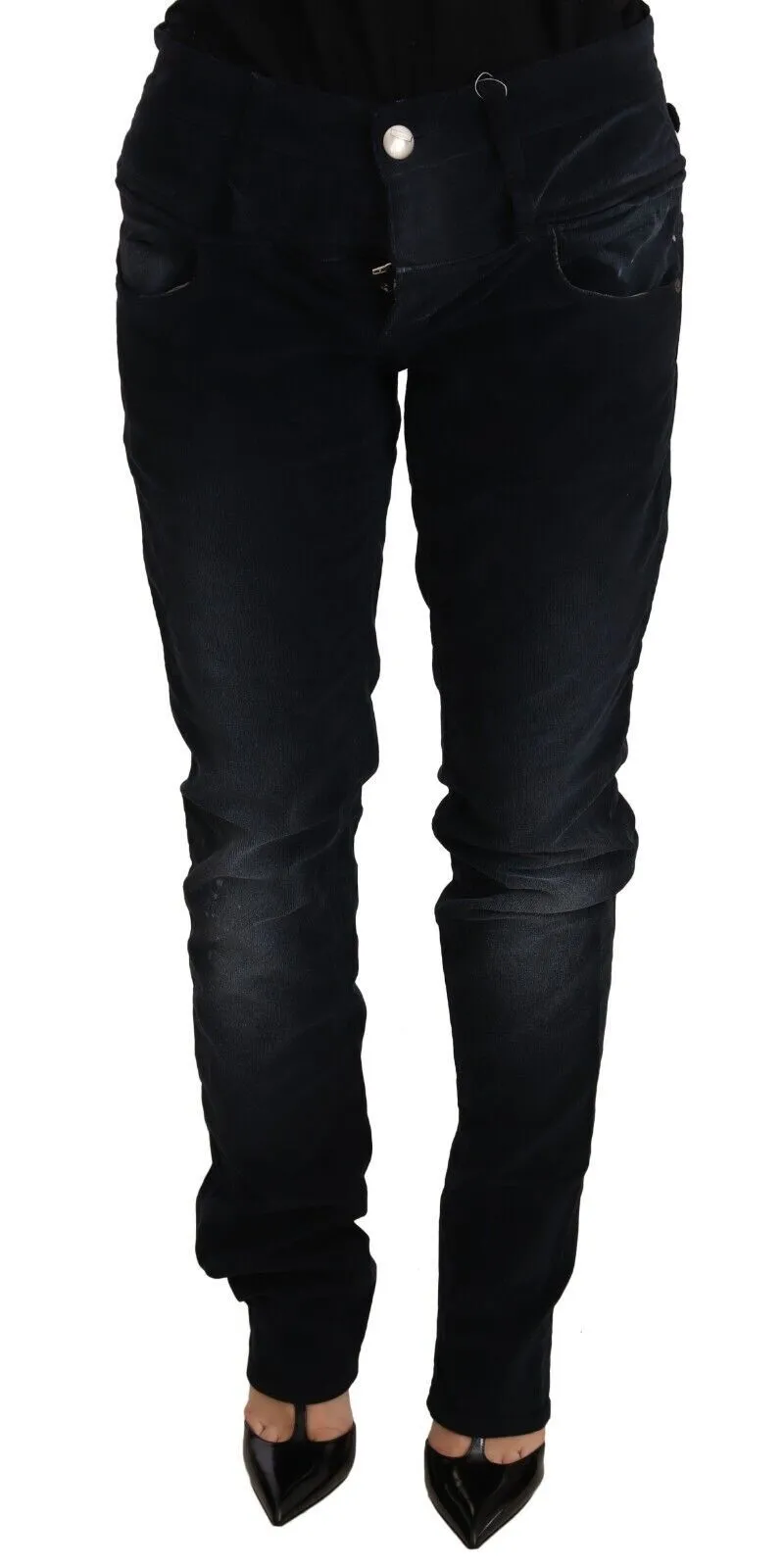 Elegant Dark Blue Slim-Fit Denim sold by Louxly