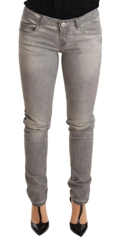 Chic Gray Washed Slim Fit Cotton Jeans sold by Louxly