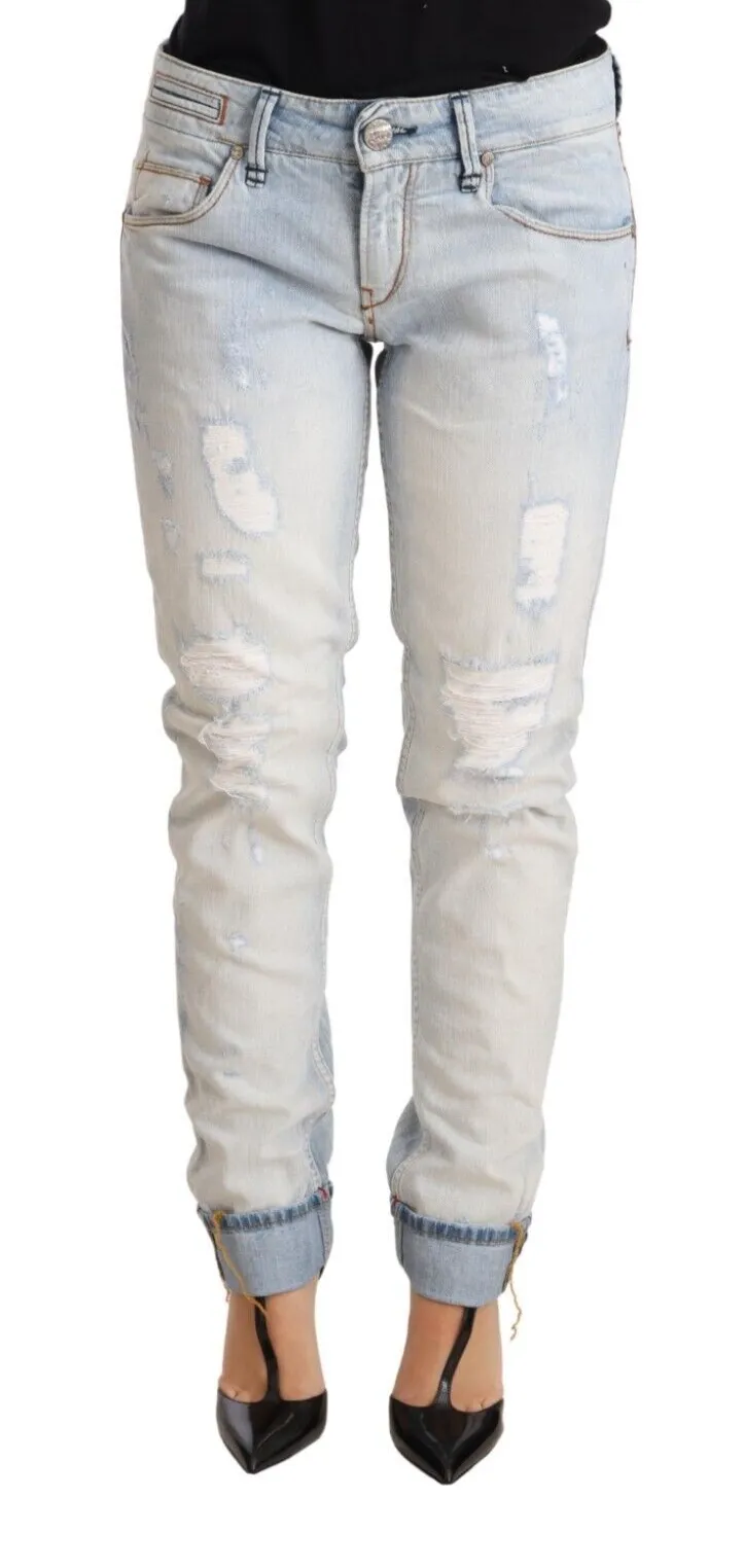 Chic Light-Blue Folded Hem Denim Jeans sold by Louxly