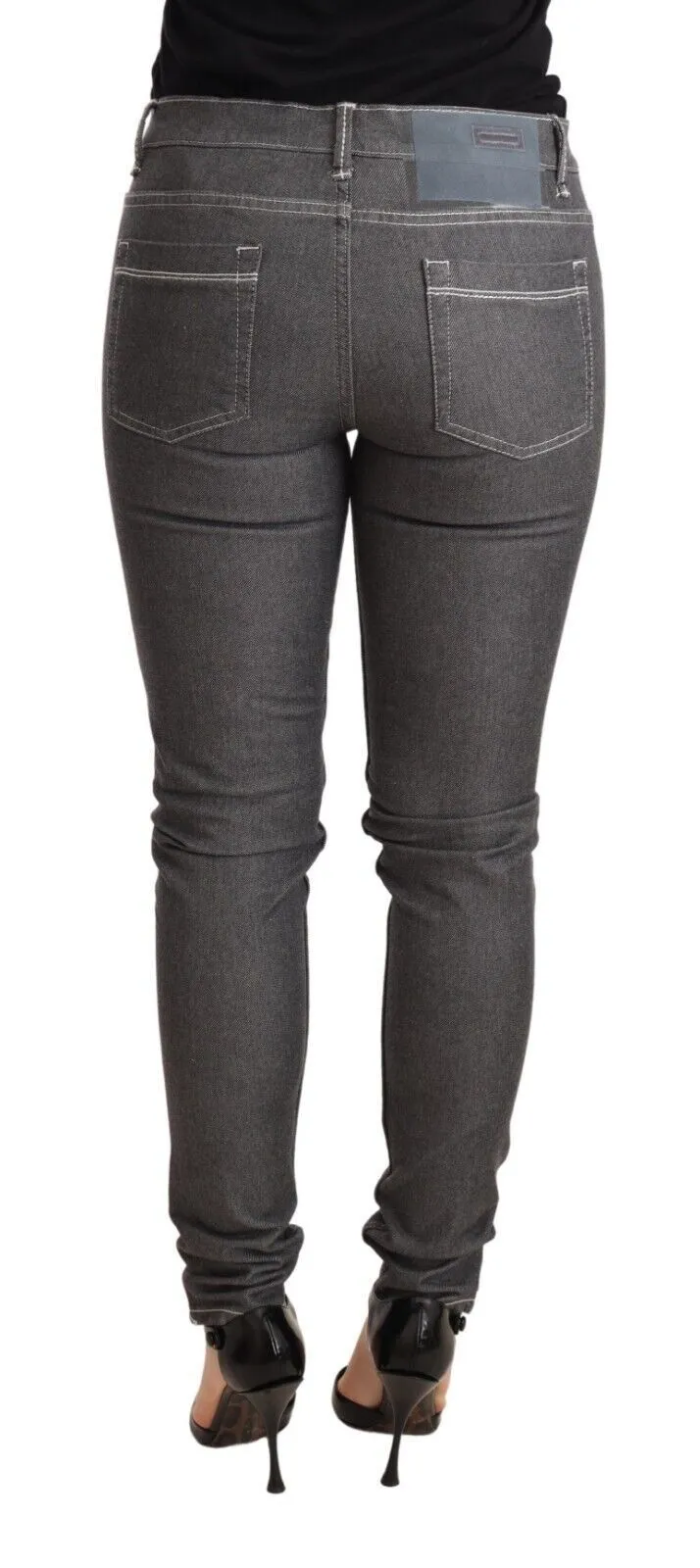 Elegant Gray Mid Waist Skinny Jeans sold by Louxly product image thumbnail 3