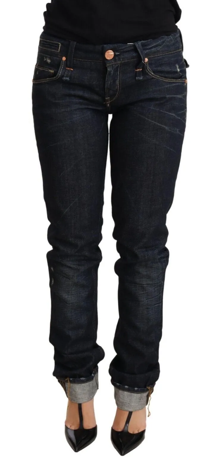 Elegant Low Waist Skinny Dark Blue Jeans sold by Louxly
